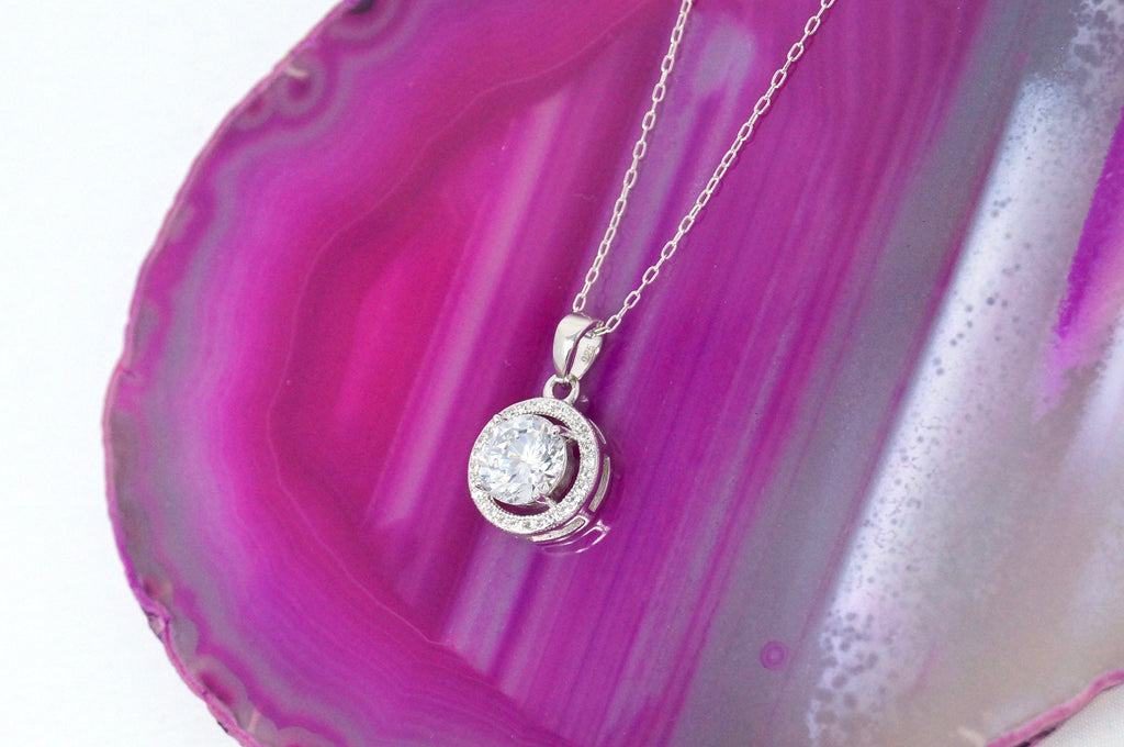 Vintage Art Deco Style Large Simulated Diamond Sterling Silver Necklace 18" | Jewelry > Necklaces > Pendants | Wiccan Center