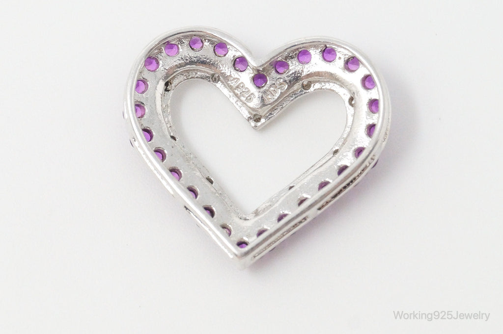 Vintage Open Heart Pink White Cubic Zirconia Sterling Silver Pendant | Jewelry > Necklaces > Pendants | Wiccan Center