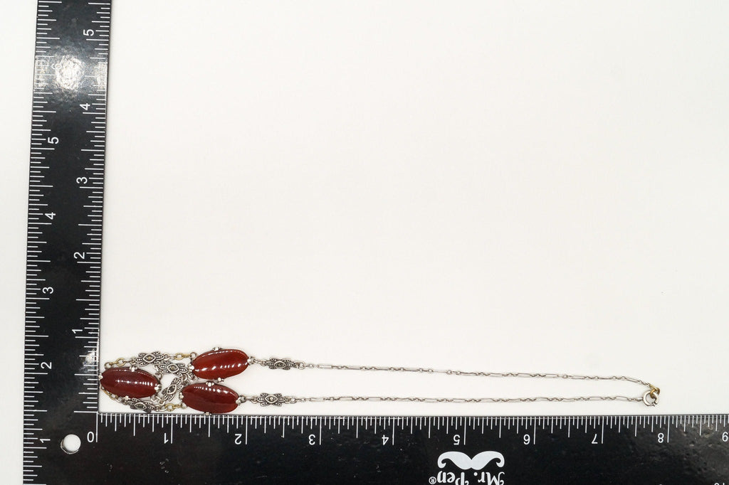 Antique Carnelian Marcasite Sterling Silver Necklace | Jewelry > Necklaces > Pendants | Wiccan Center