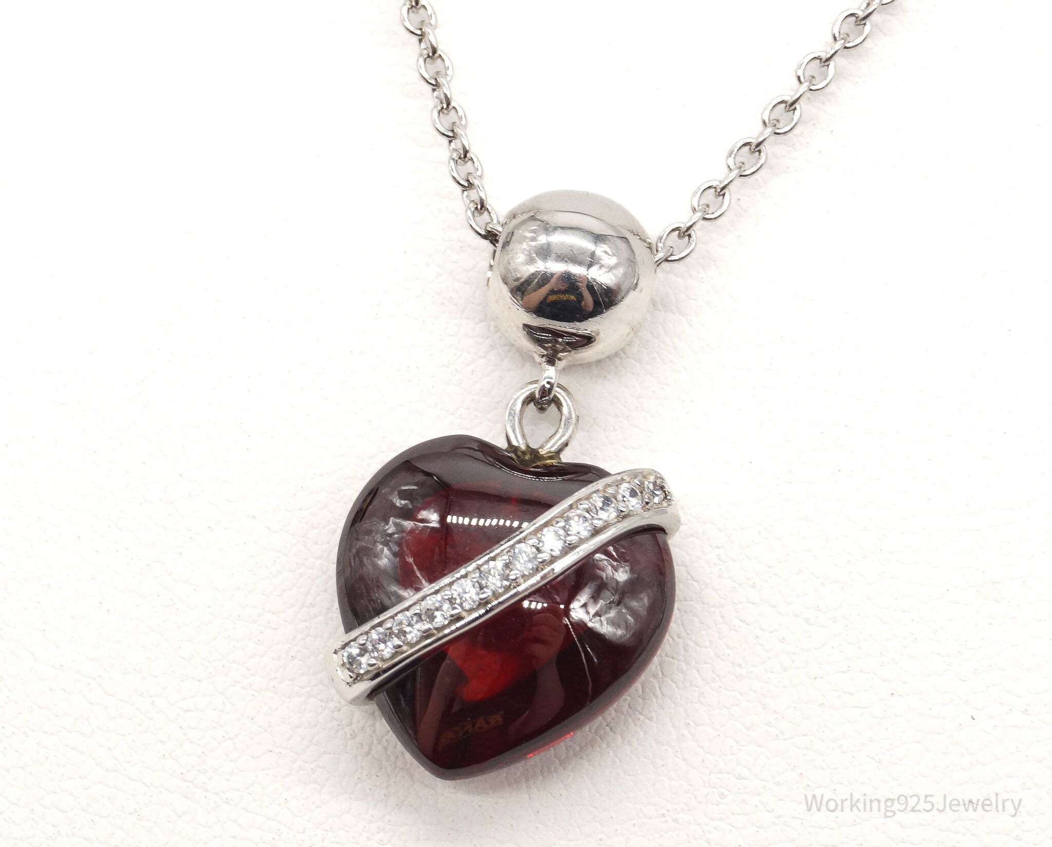Vintage Designer RP Cubic Zirconia Glass Heart Sterling Silver Necklace | Jewelry > Necklaces > Pendants | Wiccan Center