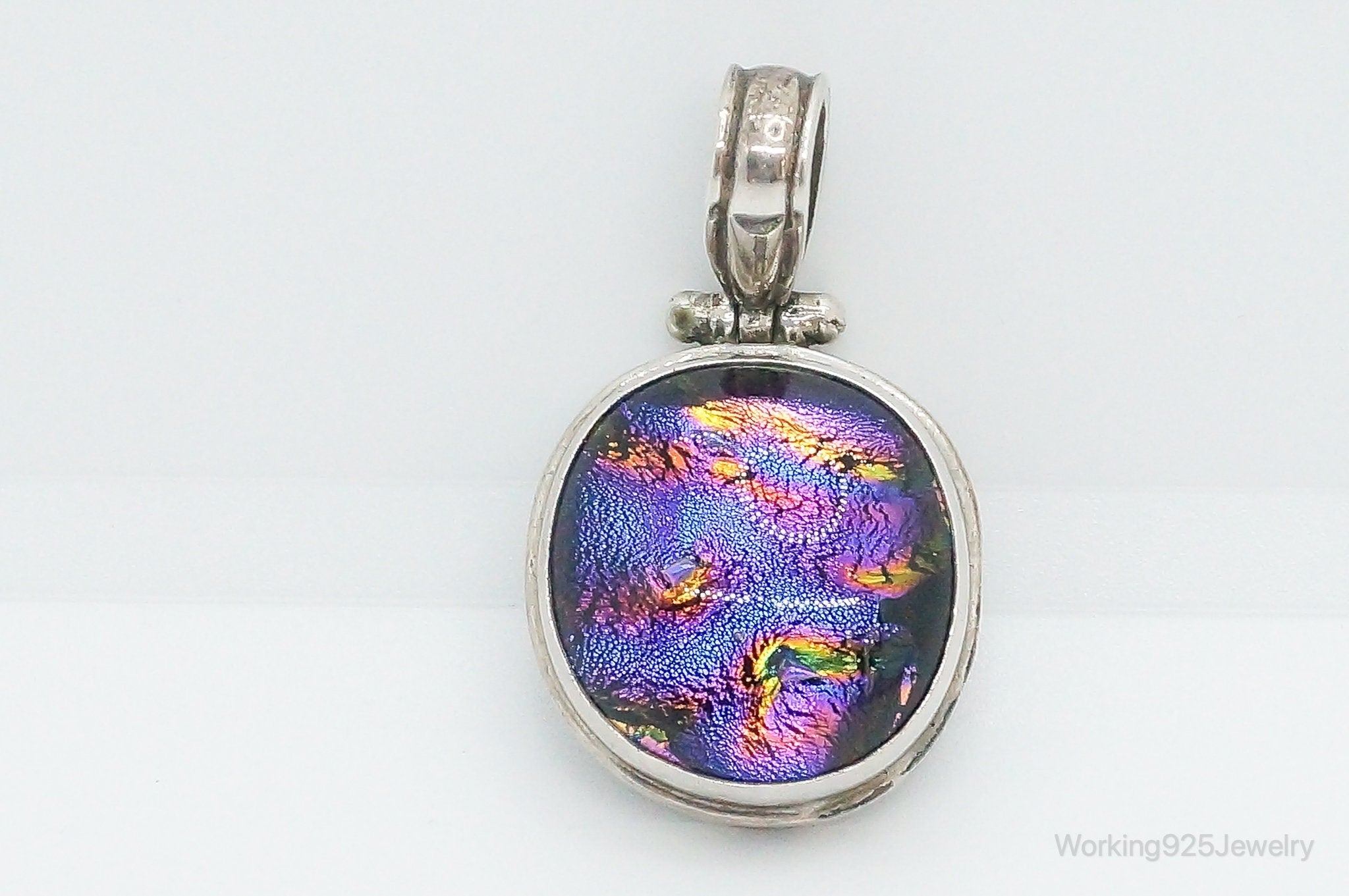 Vintage Large Dichroic Glass Sterling Silver Necklace Pendant | Jewelry > Necklaces > Pendants | Wiccan Center