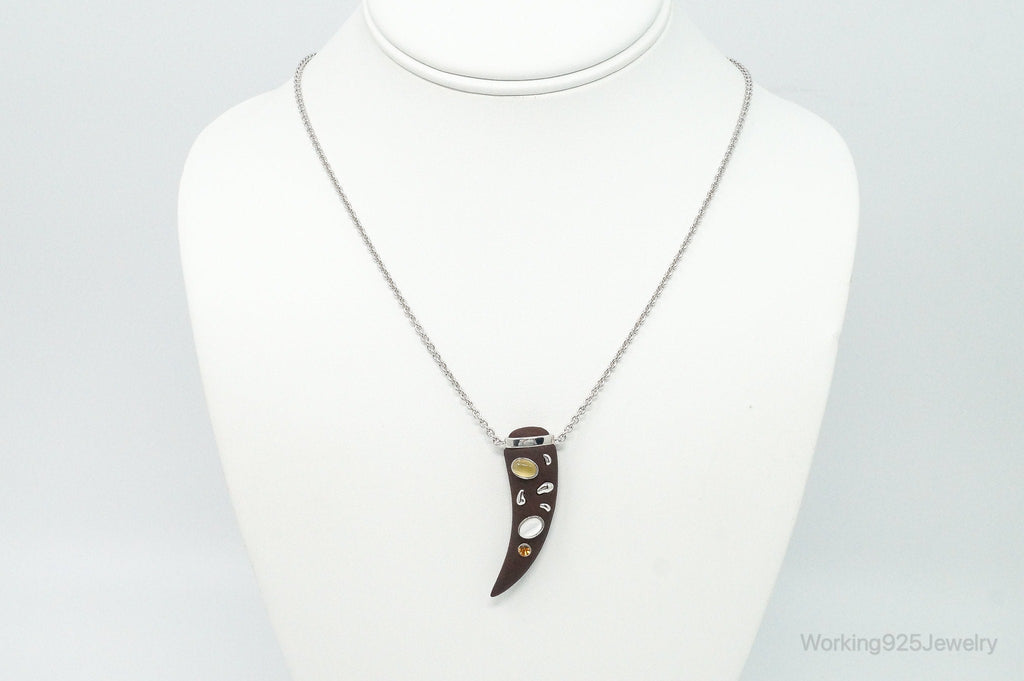 Vintage Large Wood Claw Tigers Eye Citrine Sterling Silver Necklace | Jewelry > Necklaces > Pendants | Wiccan Center
