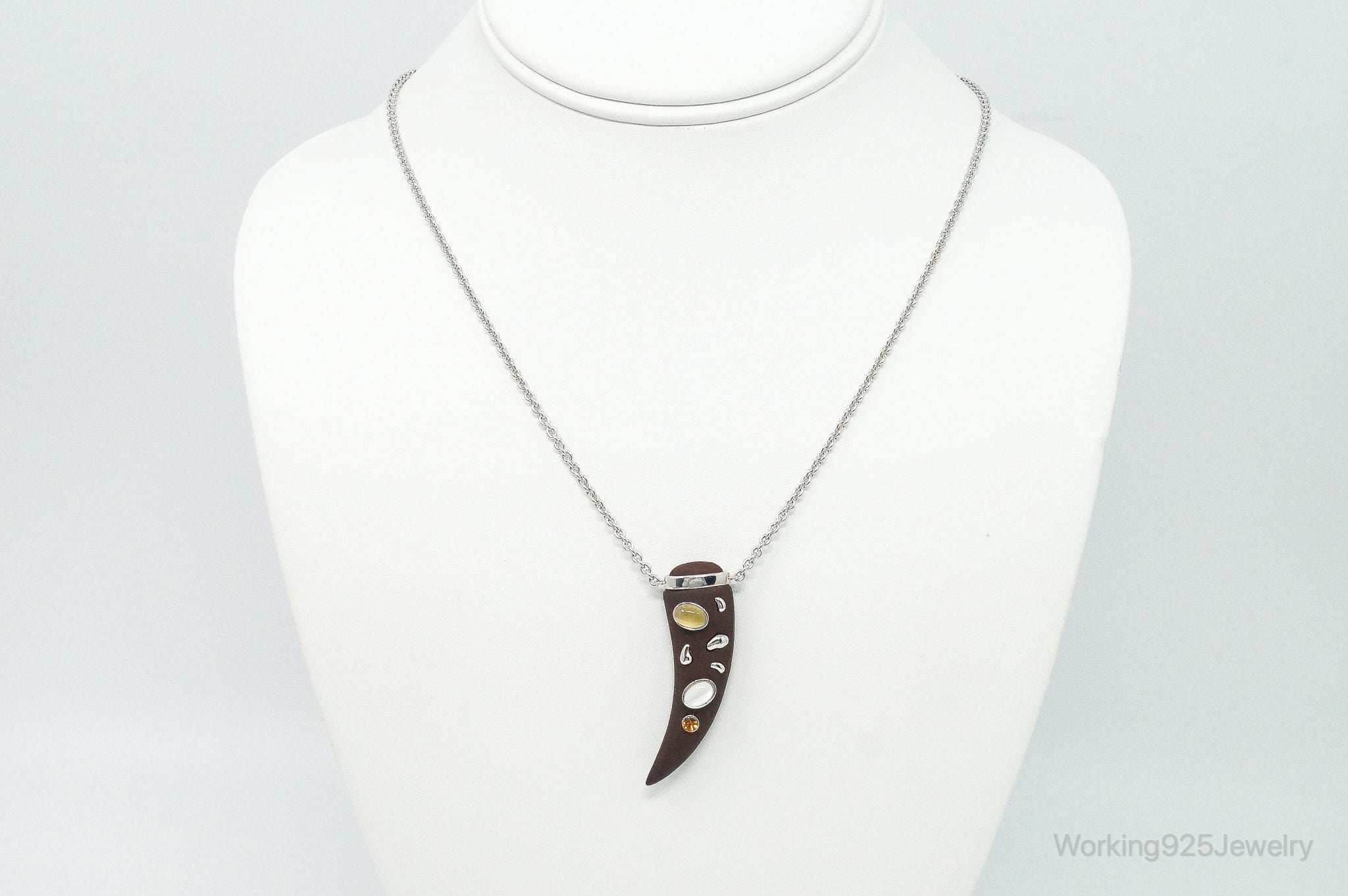 Vintage Large Wood Claw Tigers Eye Citrine Sterling Silver Necklace | Jewelry > Necklaces > Pendants | Wiccan Center
