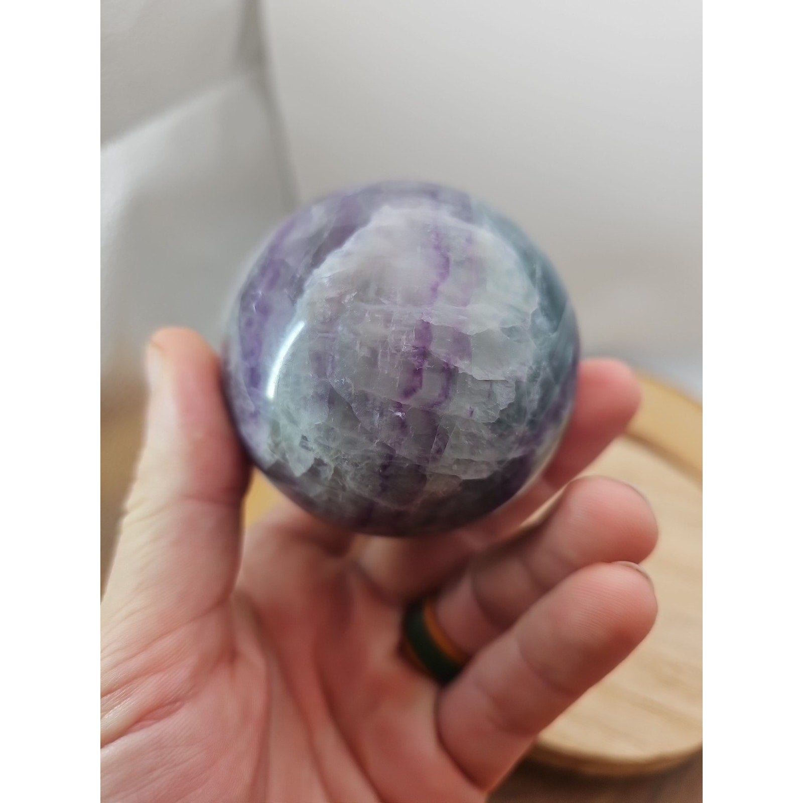 1.09lb Natural Rainbow Fluorite Quartz Crystal Sphere Ball Polished | Crystal Spheres & Eggs | Wiccan Center