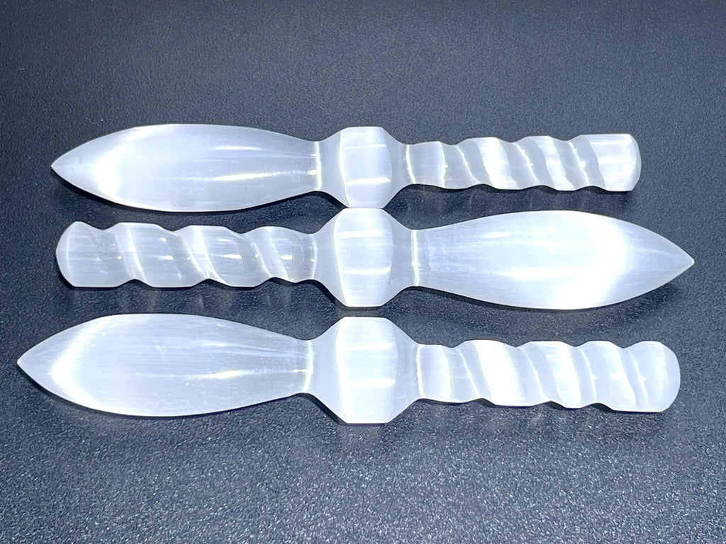 Selenite Crystal Decorative Sword Knife Spiral Point Wand (7-8 Inches) Wholesale Carving | Home & Living > Spirituality & Religion > Reiki & Chakras | Wiccan Center
