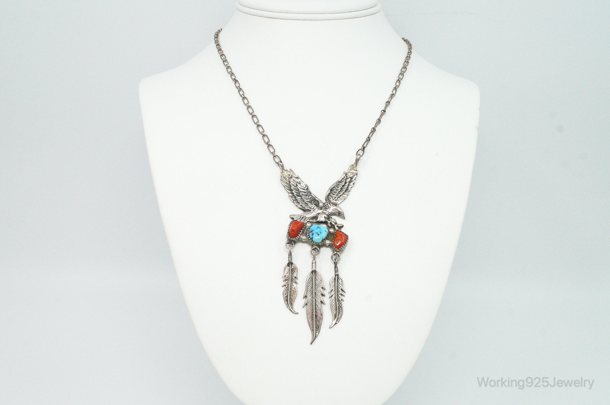 VTG Native American Richard Begay Turquoise Coral Sterling Silver Necklace | Jewelry > Necklaces > Pendants | Wiccan Center