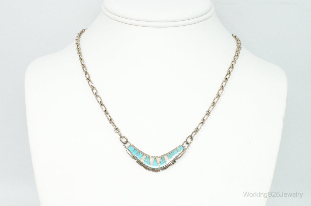 Vintage Native American Turquoise Opal Inlay Sterling Silver Necklace | Jewelry > Necklaces > Pendants | Wiccan Center