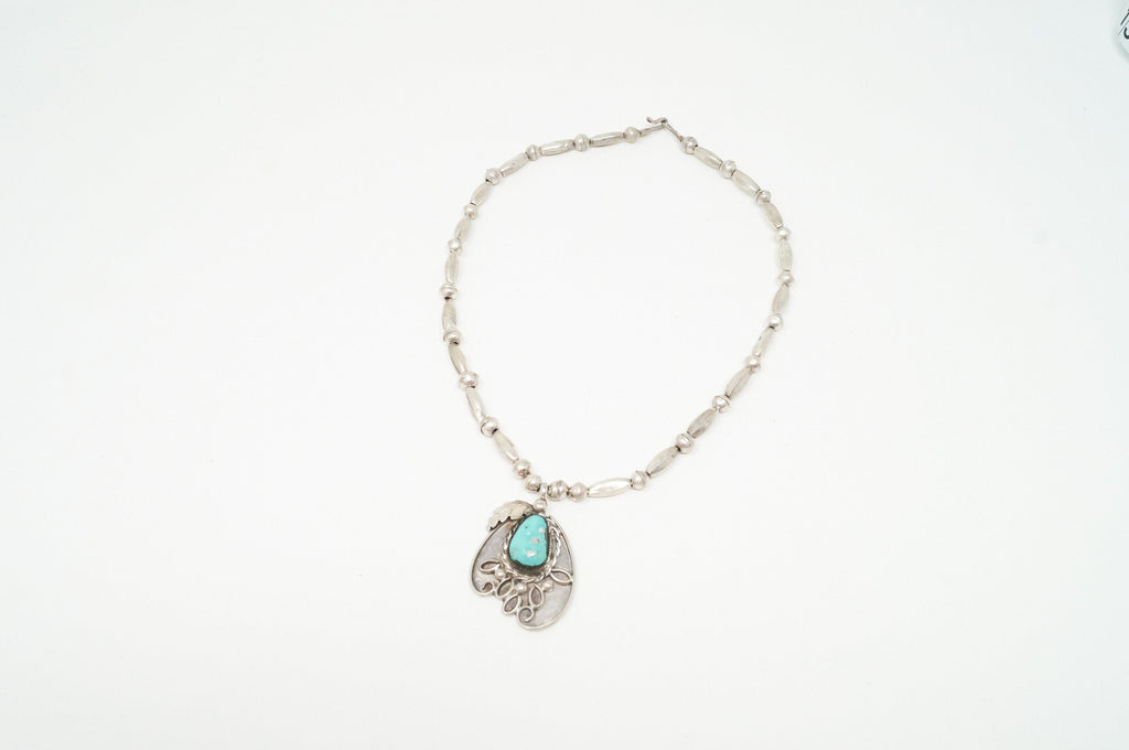 Vintage Native American Signed MV Turquoise Rope Sterling Silver Necklace | Jewelry > Necklaces > Pendants | Wiccan Center