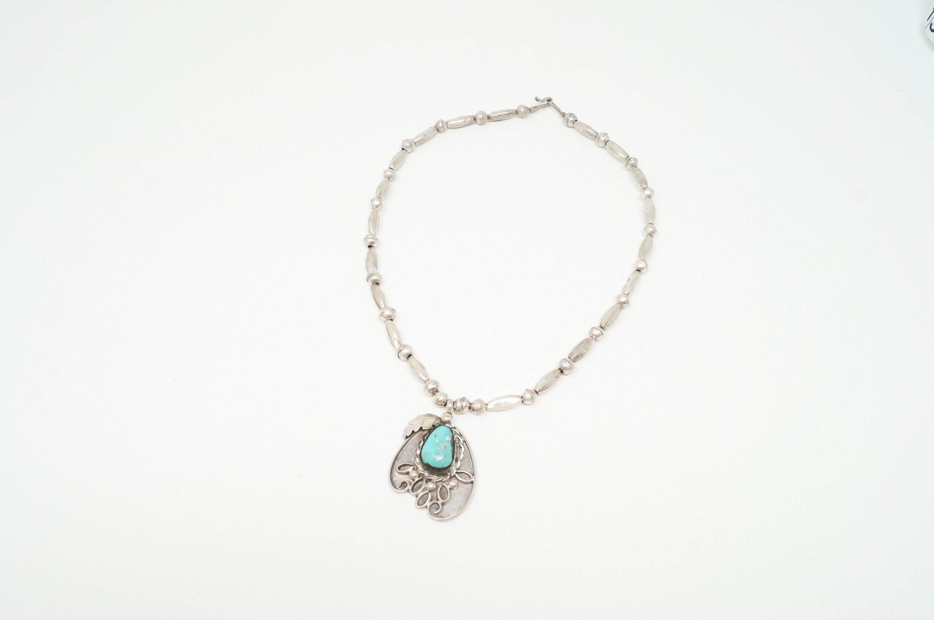Vintage Native American Signed MV Turquoise Rope Sterling Silver Necklace | Jewelry > Necklaces > Pendants | Wiccan Center