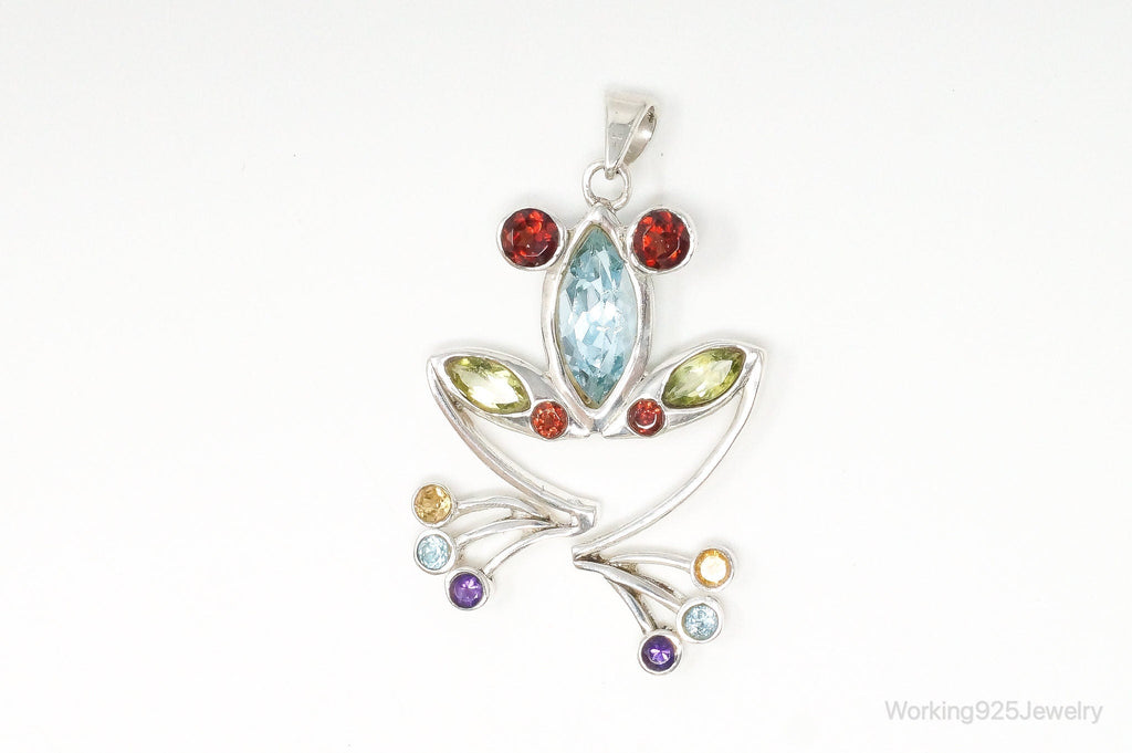 Vintage Multi Gem Tree Frog Sterling Silver Necklace Pendant | Jewelry > Necklaces > Pendants | Wiccan Center
