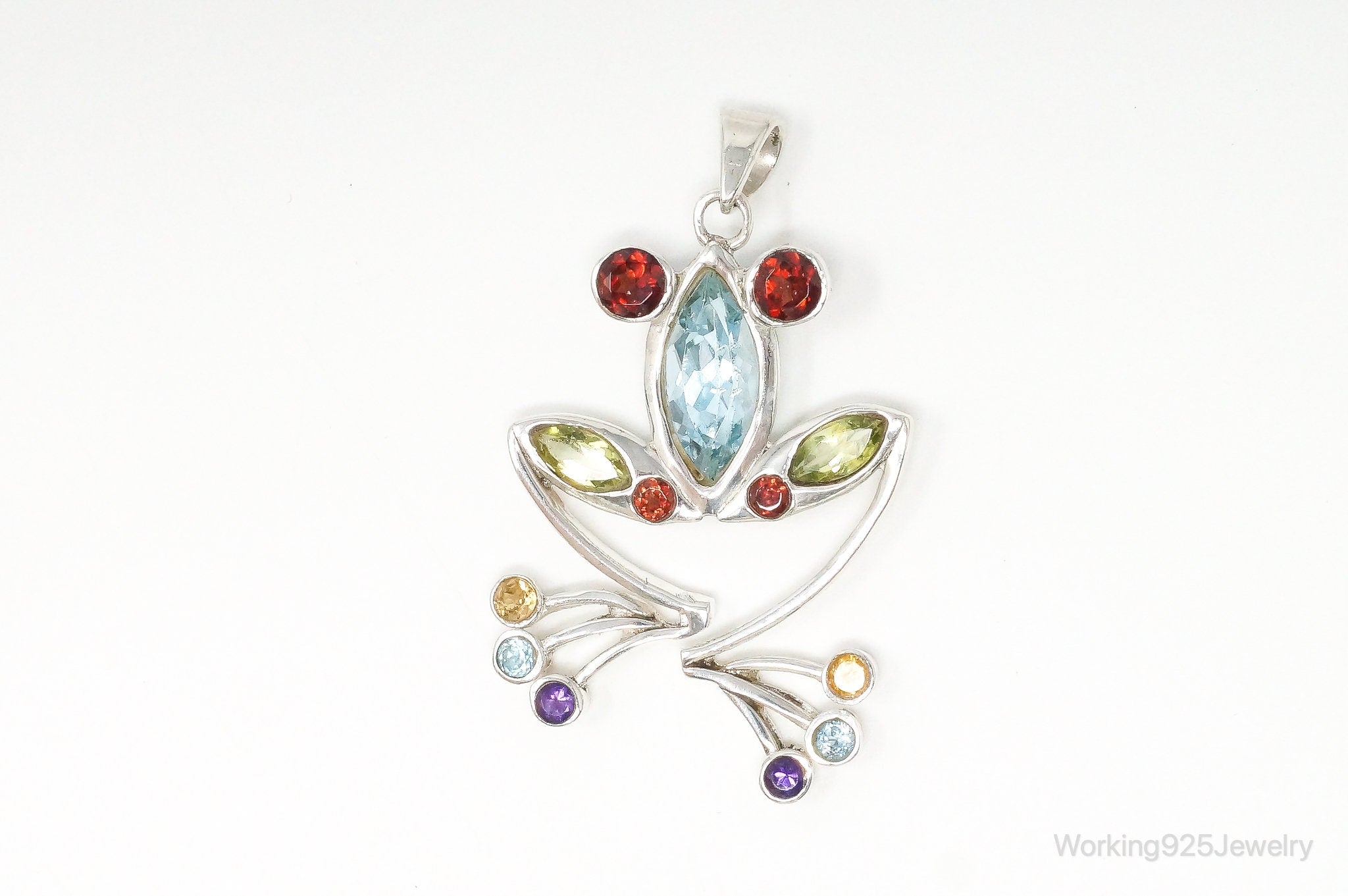 Vintage Multi Gem Tree Frog Sterling Silver Necklace Pendant | Jewelry > Necklaces > Pendants | Wiccan Center