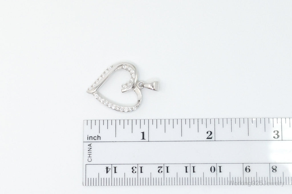 Vintage Open Heart Cubic Zirconia Accented Sterling Silver Pendant | Jewelry > Necklaces > Pendants | Wiccan Center