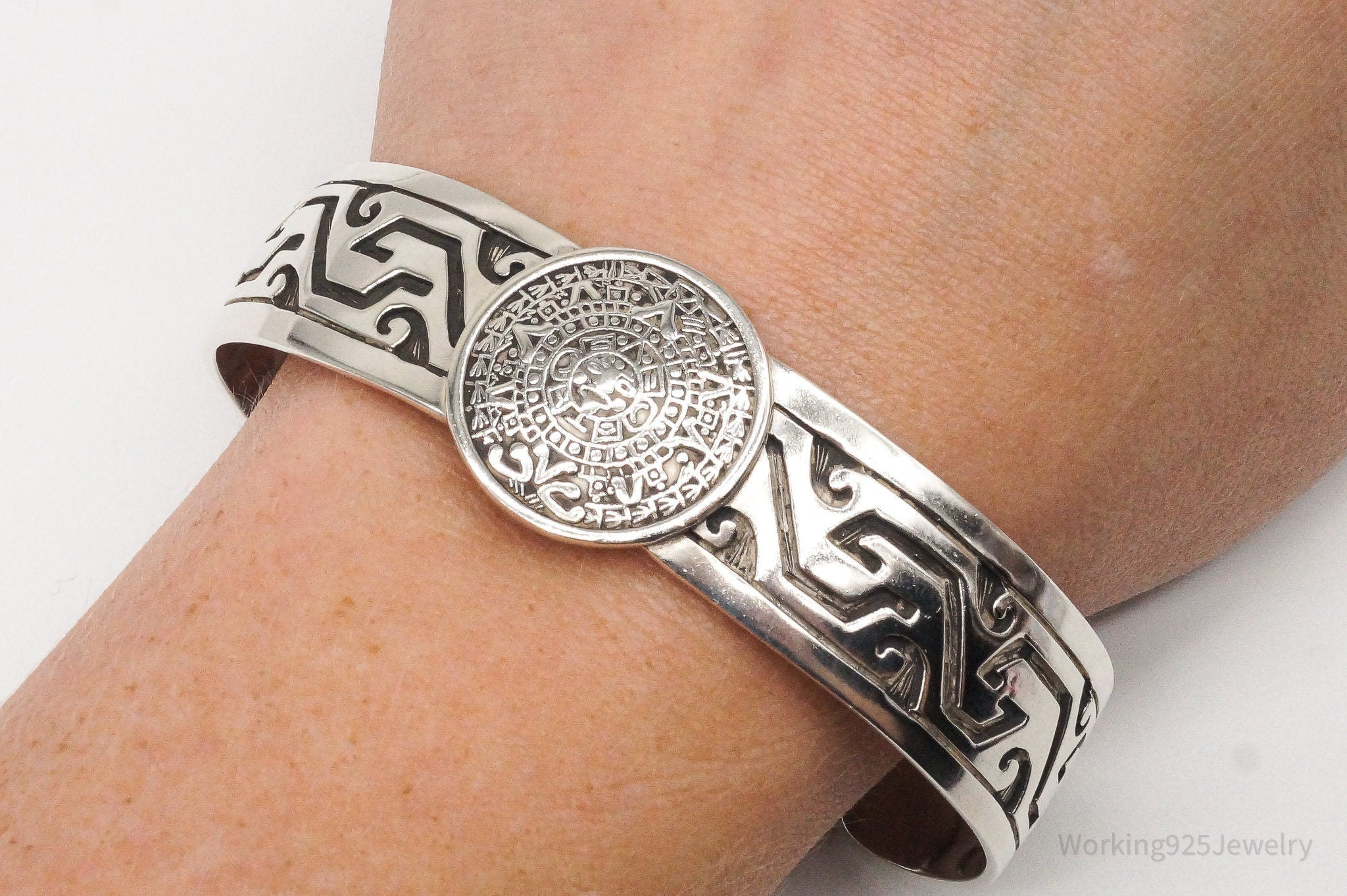Vintage Escorcia Mexico Mayan Calendar Sterling Silver Cuff Bracelet | Jewelry > Bracelets | Wiccan Center