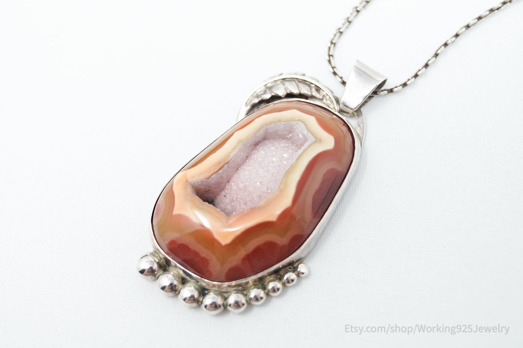 Vintage Signed Native American Crazy Lace Agate Sterling Silver Necklace | Jewelry > Necklaces > Pendants | Wiccan Center