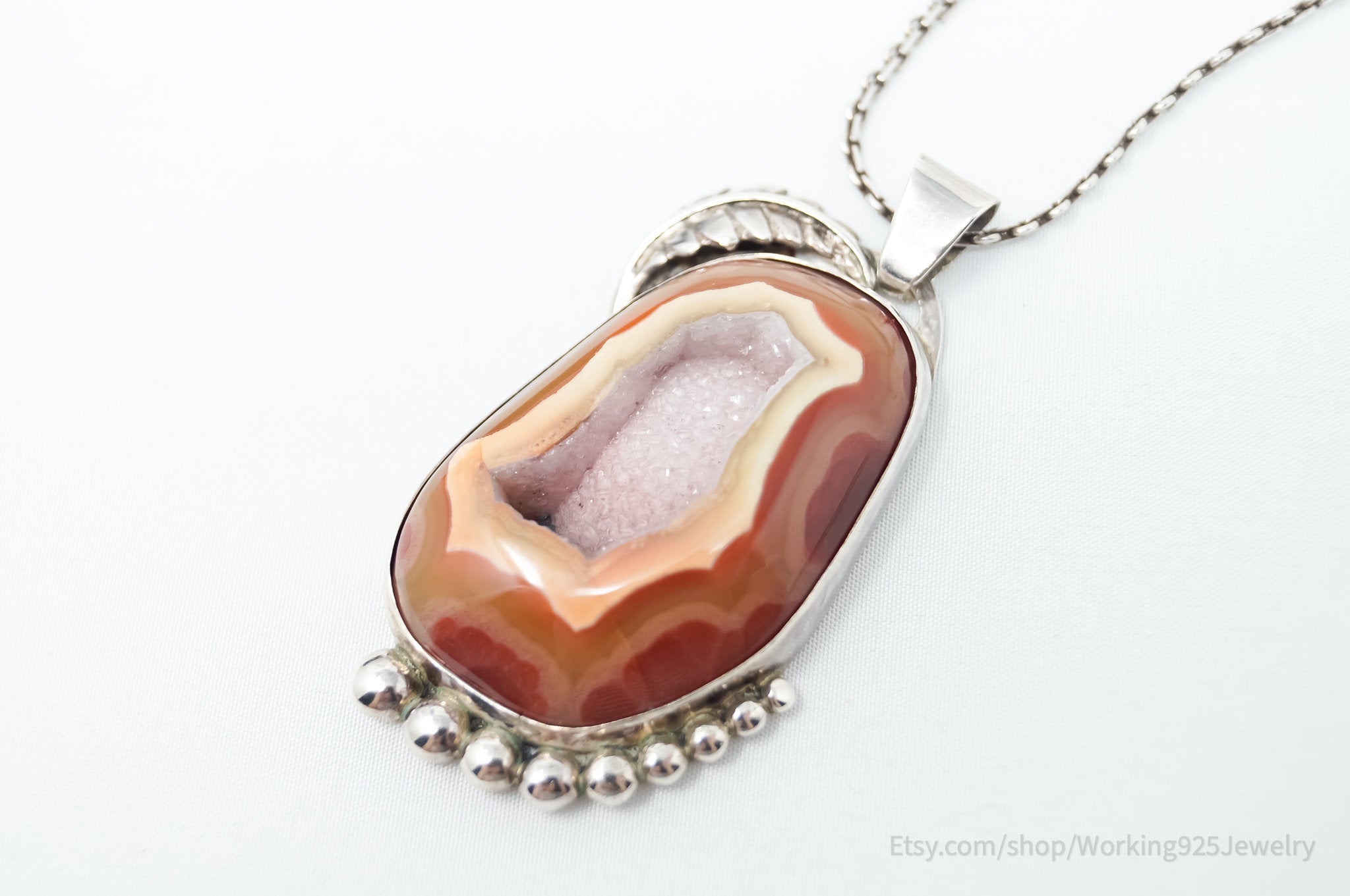 Vintage Signed Native American Crazy Lace Agate Sterling Silver Necklace | Jewelry > Necklaces > Pendants | Wiccan Center