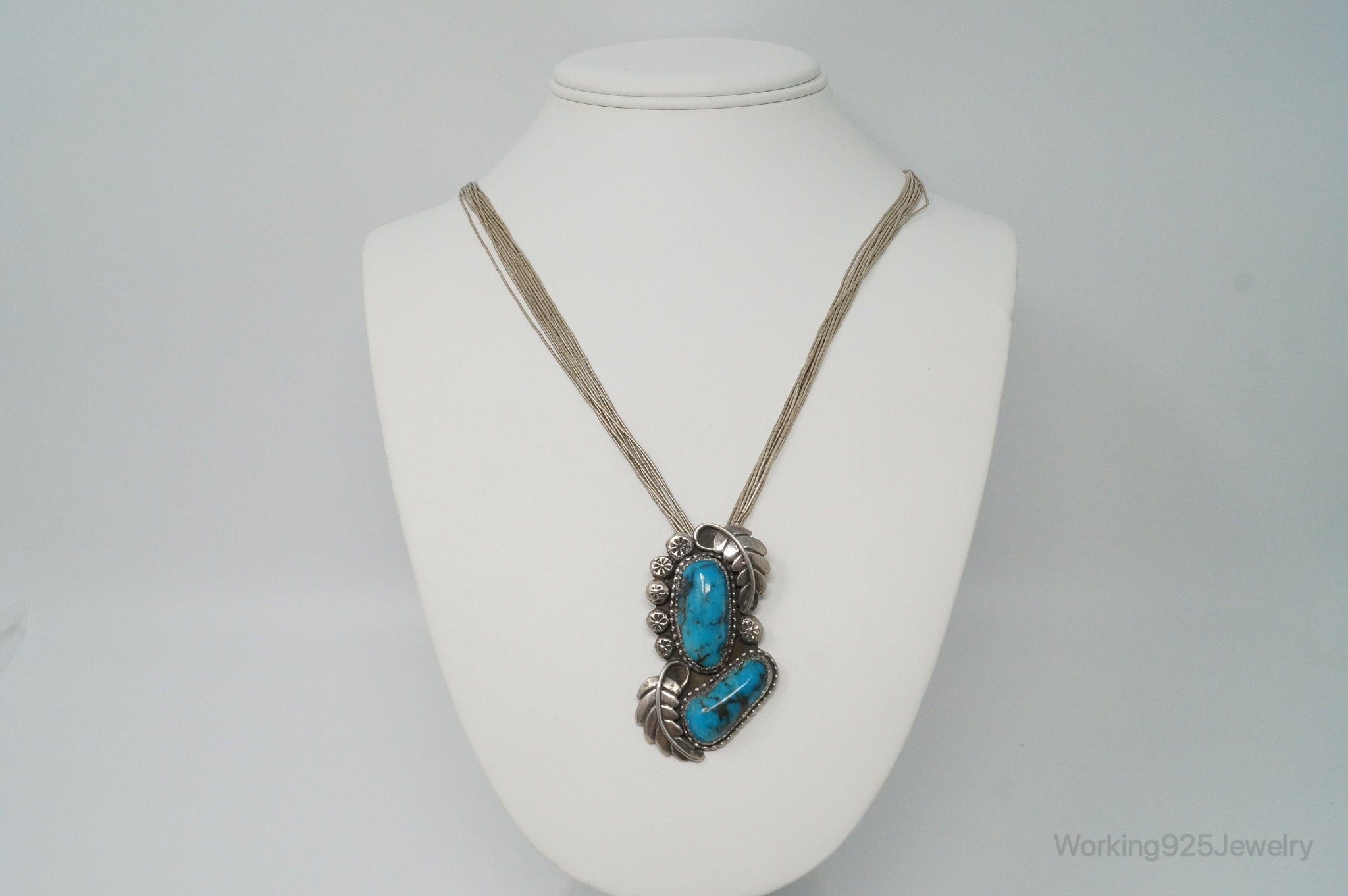 VTG Handmade Native American JH Large Turquoise Sterling Silver Necklace | Jewelry > Necklaces > Pendants | Wiccan Center