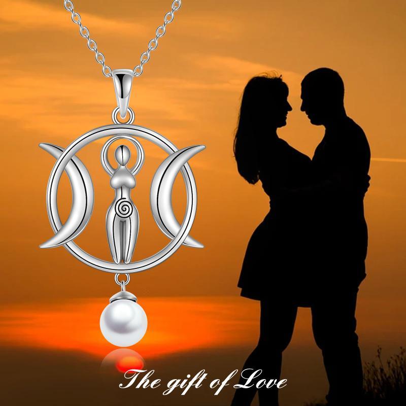 Triple Moon Goddess Necklace Amulet Wizard Pendant with Shell Pearl Necklace for Women | 5 | Wiccan Center