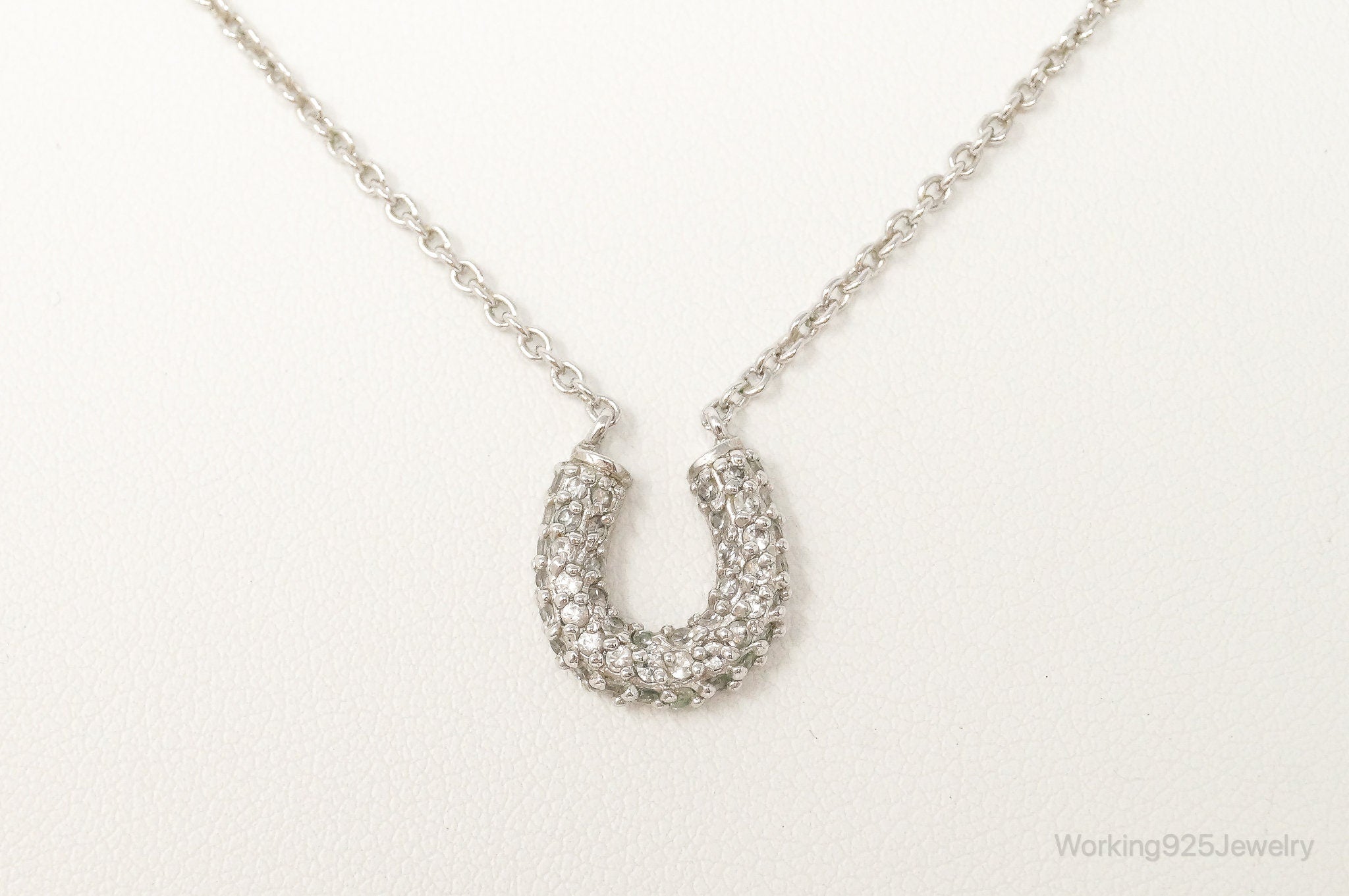 Horse Shoe Cubic Zirconia Sterling Silver Necklace | Jewelry > Necklaces > Pendants | Wiccan Center