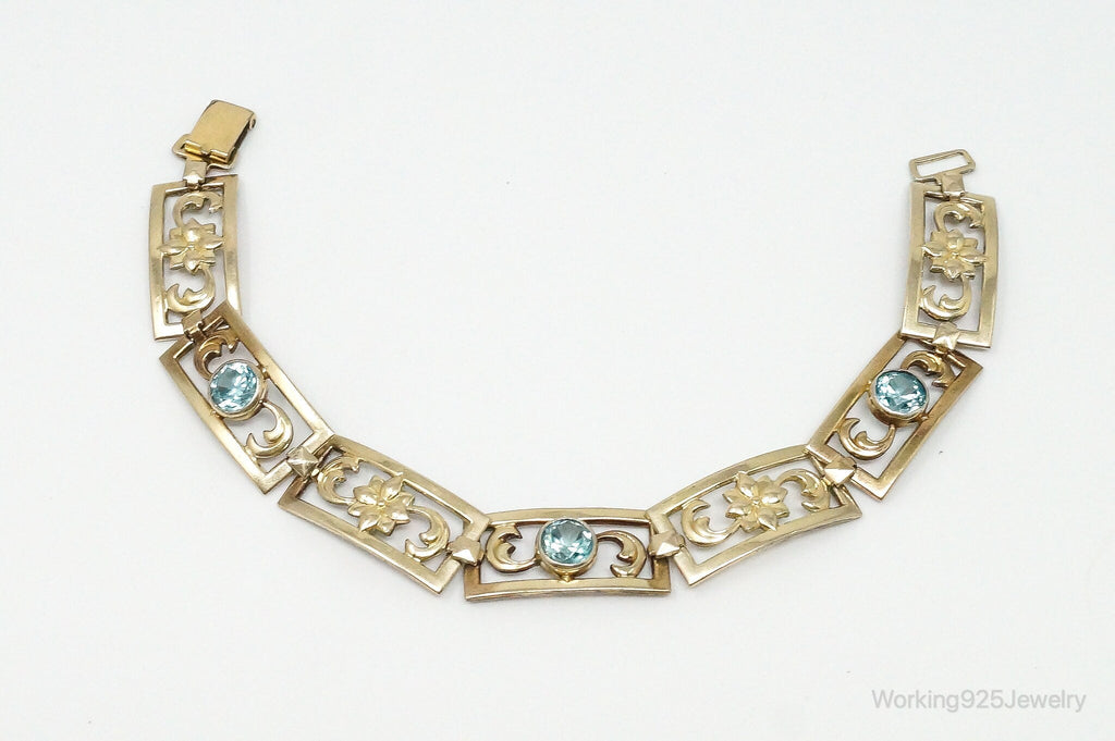 Vintage Designer Symmetalic 14K Gold Blue Topaz Art Deco SterlingSilver Bracelet | Jewelry > Bracelets | Wiccan Center