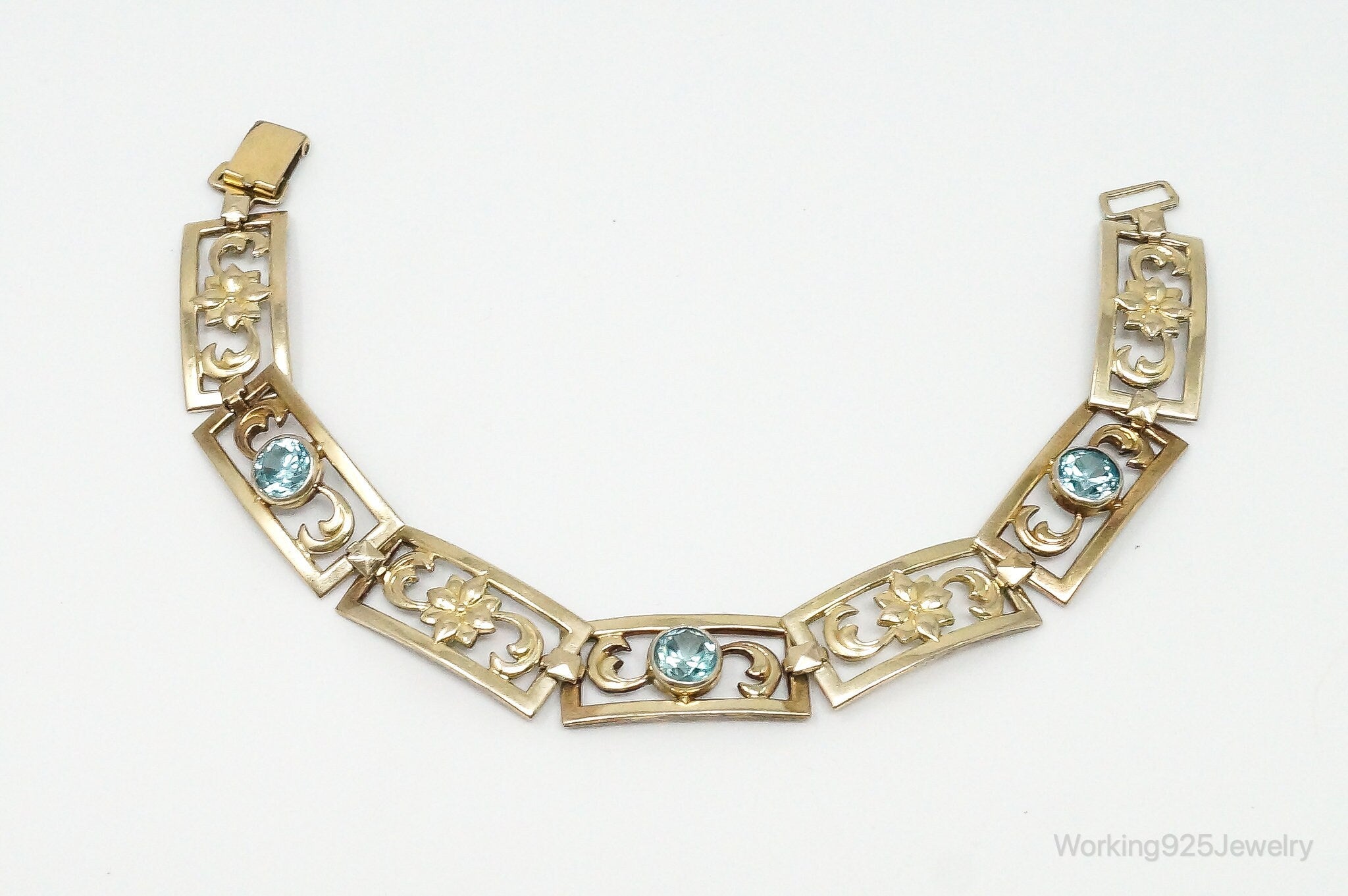 Vintage Designer Symmetalic 14K Gold Blue Topaz Art Deco SterlingSilver Bracelet | Jewelry > Bracelets | Wiccan Center