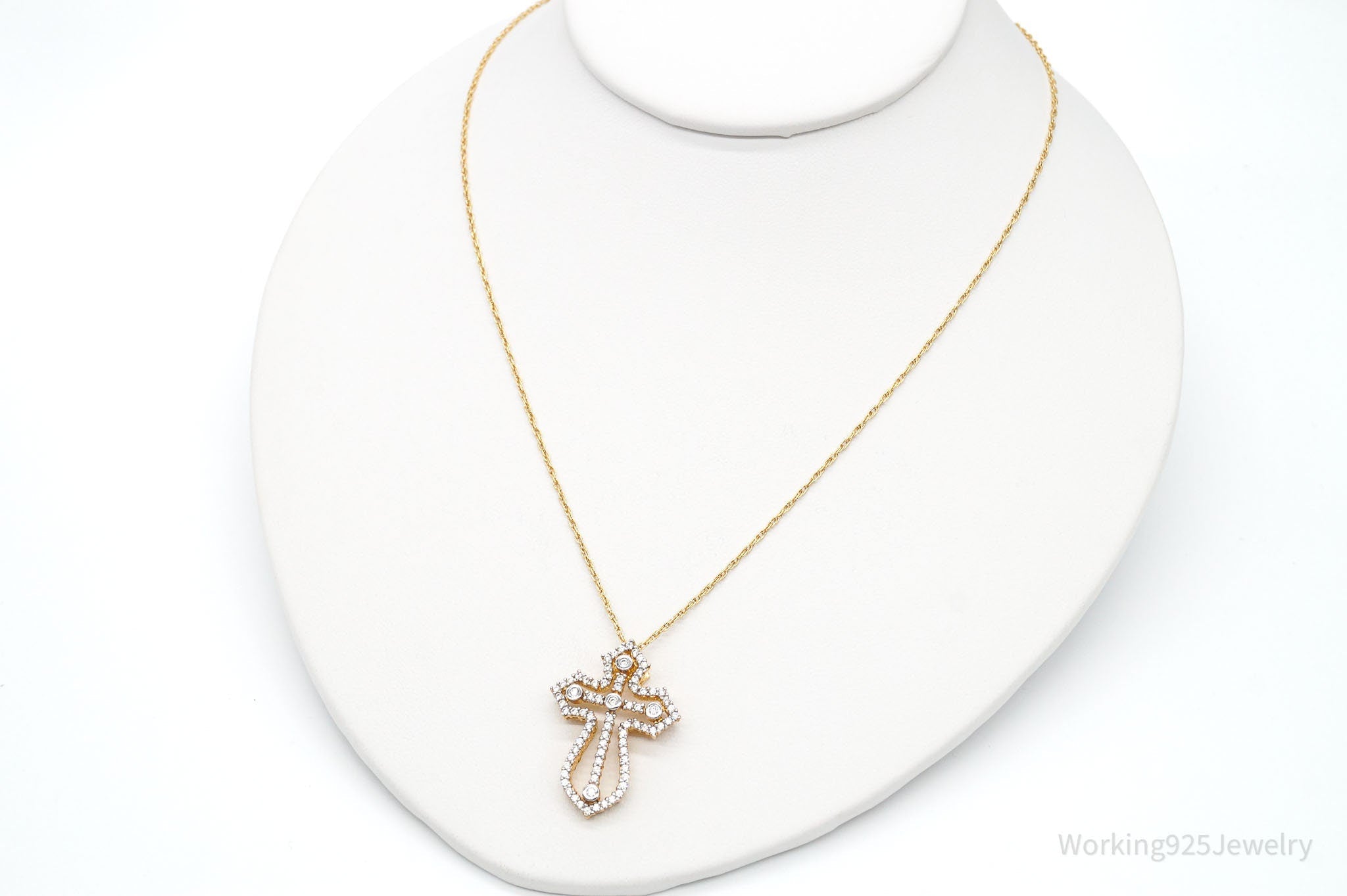Designer Heng Ngai Cubic Zirconia Gold Vermeil Sterling Silver Cross Necklace | Jewelry > Necklaces > Pendants | Wiccan Center