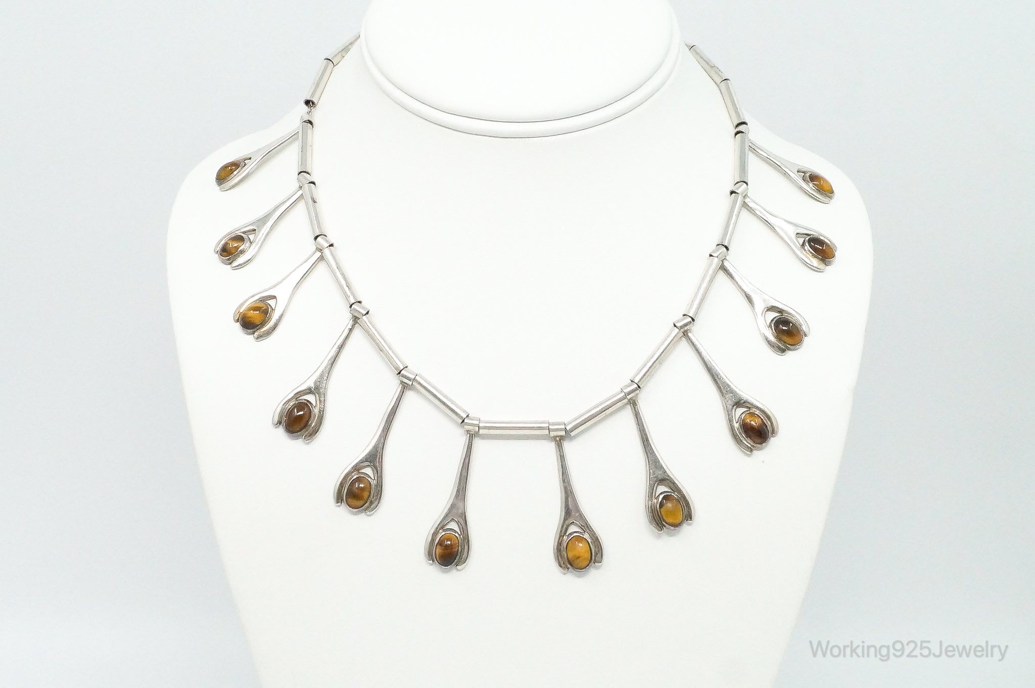 Vintage Taxco Mexico Designer VSA Tigers Eye Modernist Sterling Silver Necklace | Jewelry > Necklaces > Pendants | Wiccan Center