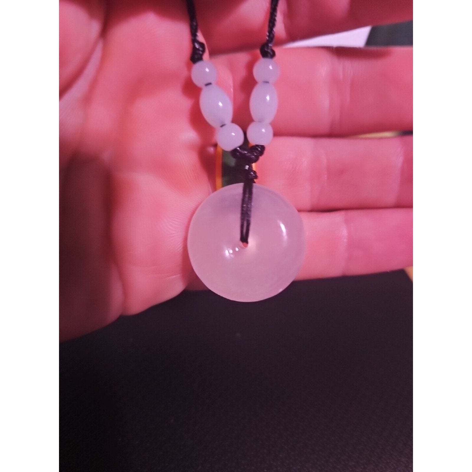 Beautiful! Natural Jade Peace Lucky Buckle Pendant Necklace Healing Adjustable