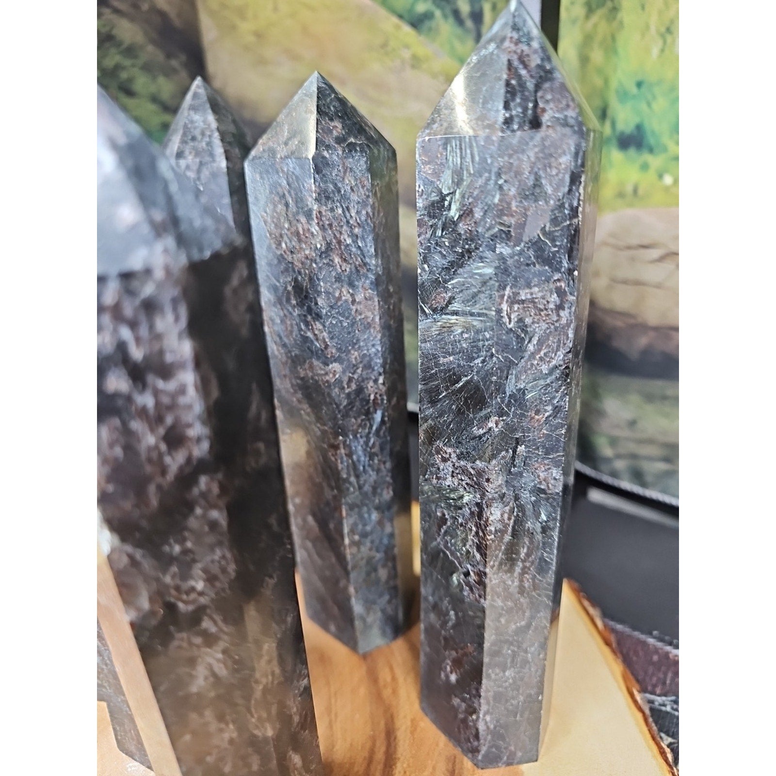Arfvedsonite Garnet Crystal Tower with Blue Flash — 1.5–1.9 lbs, Polished | CrystalCloud Company | Crystal Points & Towers | Wiccan Center