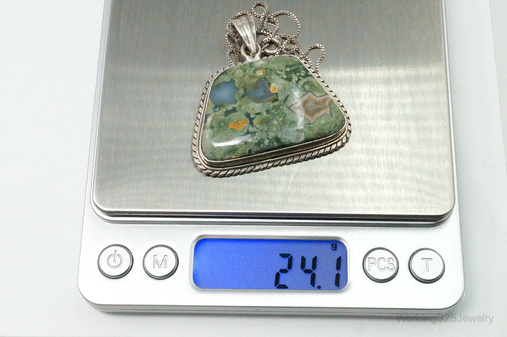 Vintage Large Crazy Lace Agate Sterling Silver Necklace | Jewelry > Necklaces > Pendants | Wiccan Center