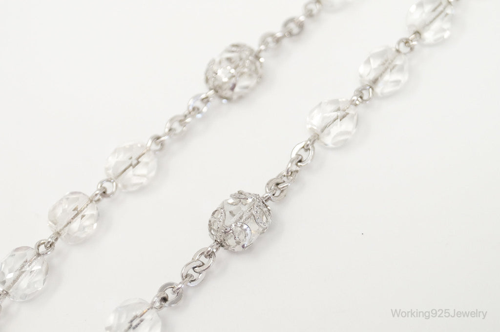 Vintage Crystal Beaded Rosary Cross Sterling Silver Necklace | Jewelry > Necklaces > Pendants | Wiccan Center