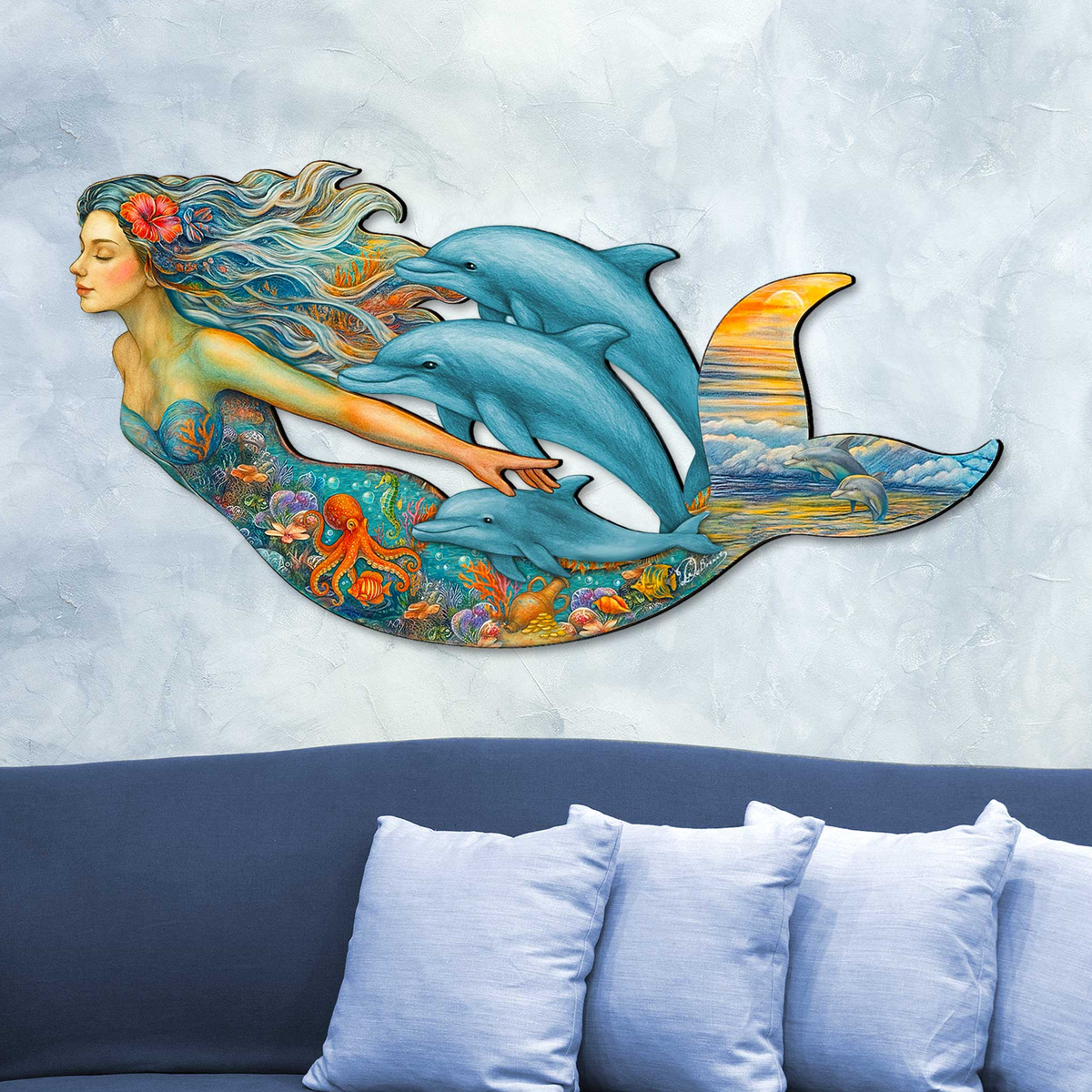 Mermaid & Dolphins Coastal Outdoor Decor by G. Debrekht - Coastal Sea-Life Decor - 81985143F | Outdoor Decoration | Wiccan Center