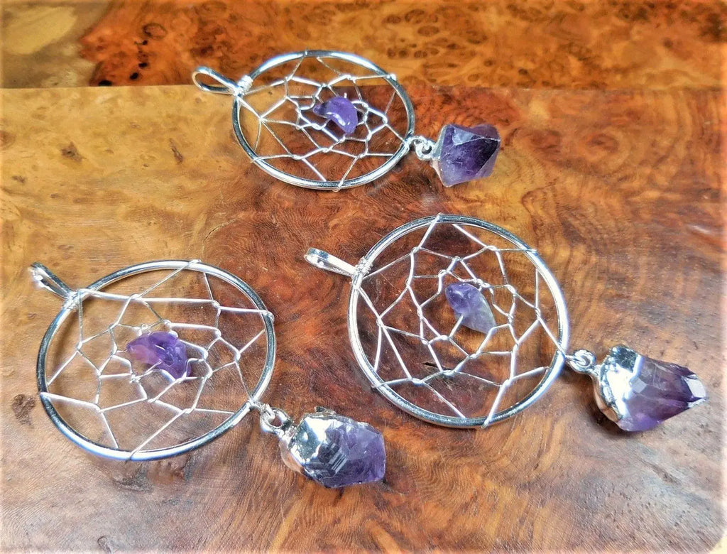 Dreamcatcher Pendant (Amethyst Crystal)(Silver Plated) Gemstone Jewelry | Craft Supplies & Tools > Beads, Gems & Cabochons > Charms & Pendants > Pendants | Wiccan Center