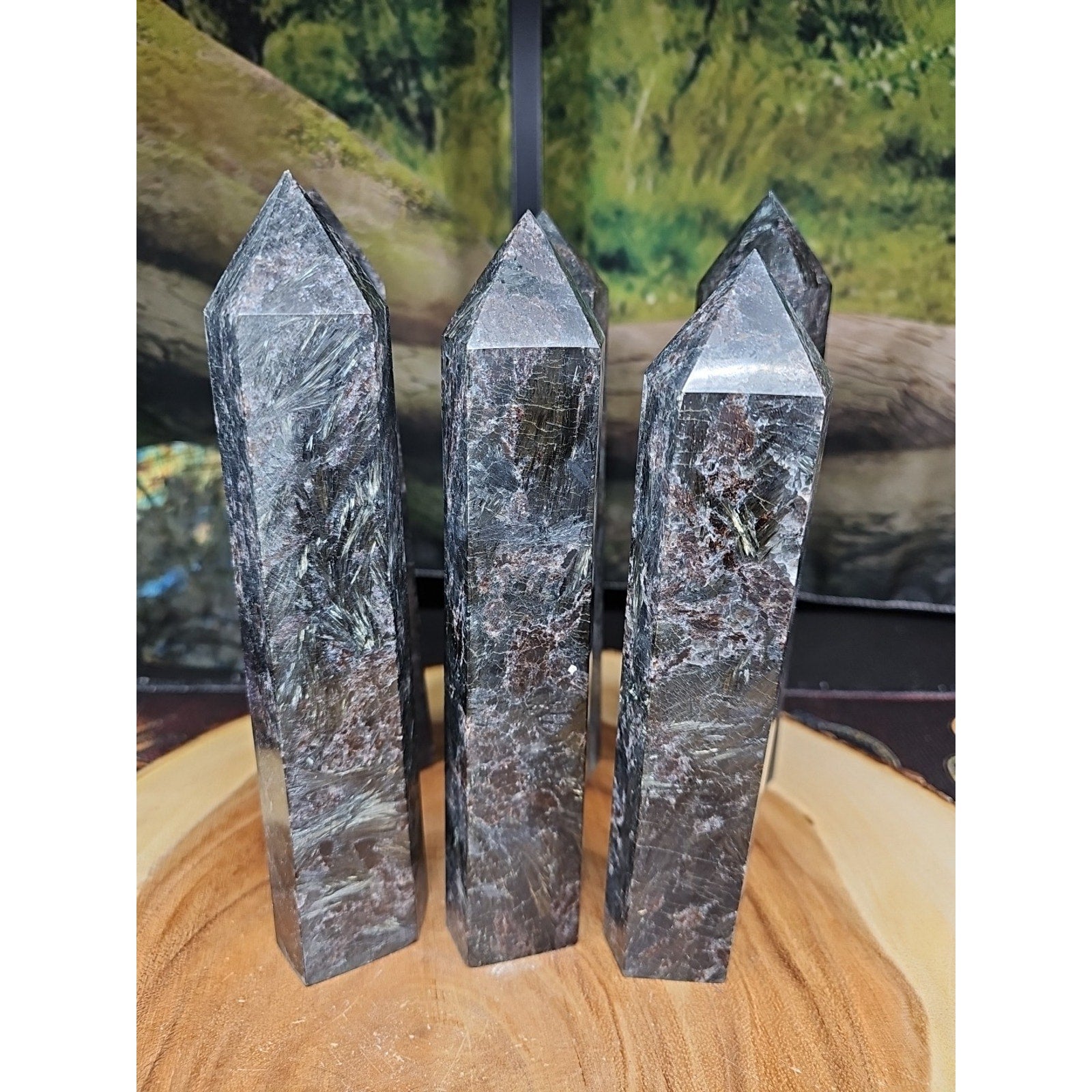 Arfvedsonite Garnet Crystal Tower with Blue Flash — 1.5–1.9 lbs, Polished | CrystalCloud Company | Crystal Points & Towers | Wiccan Center