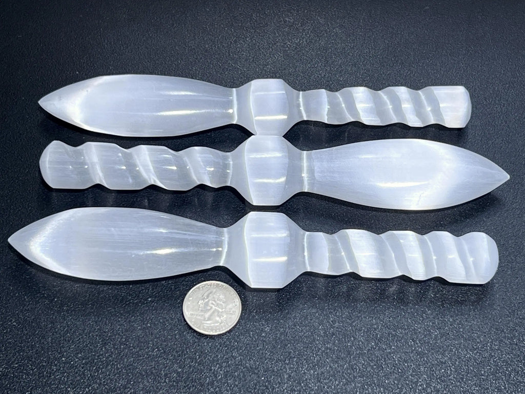 Selenite Crystal Decorative Sword Knife Spiral Point Wand (7-8 Inches) Wholesale Carving | Home & Living > Spirituality & Religion > Reiki & Chakras | Wiccan Center