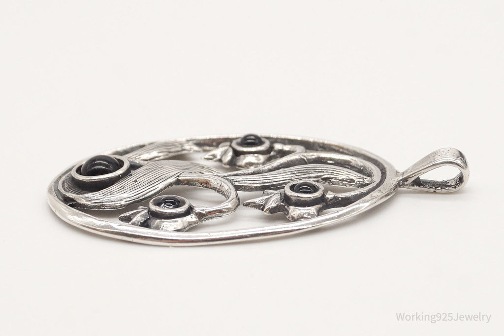 Large Vintage Black Onyx Floral Sterling Silver Pendant | Jewelry > Necklaces > Pendants | Wiccan Center
