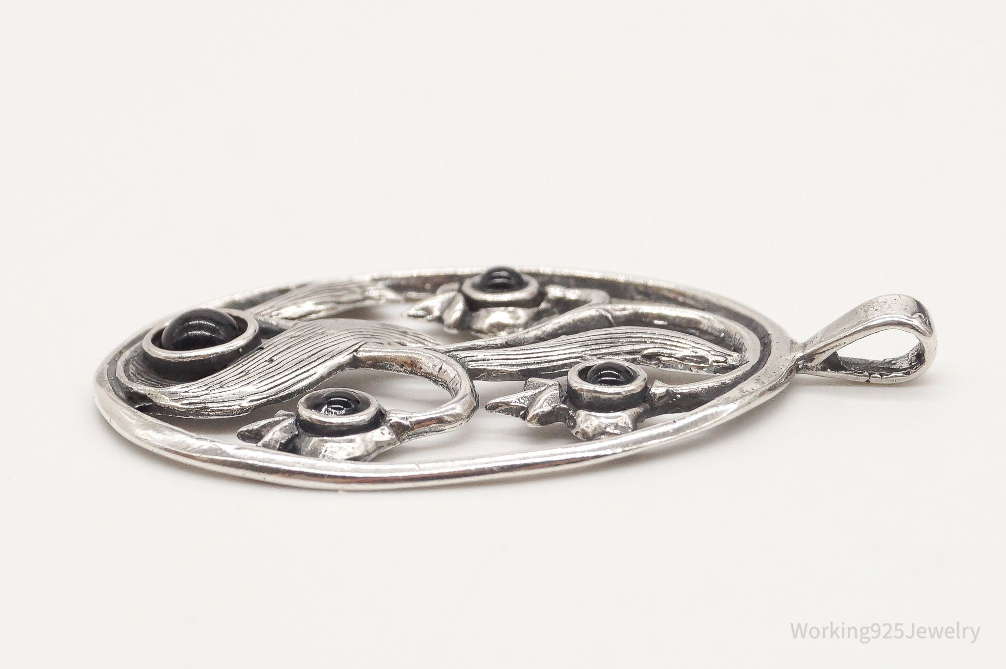 Large Vintage Black Onyx Floral Sterling Silver Pendant | Jewelry > Necklaces > Pendants | Wiccan Center