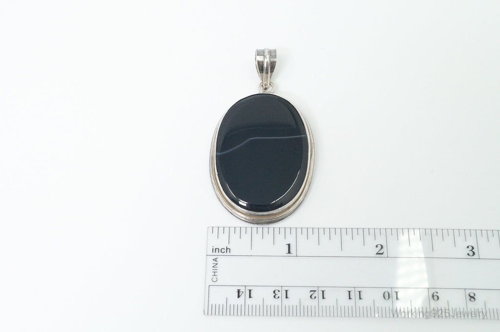 Vintage Large Black Lace Agate Sterling Silver Pendant | Jewelry > Necklaces > Pendants | Wiccan Center