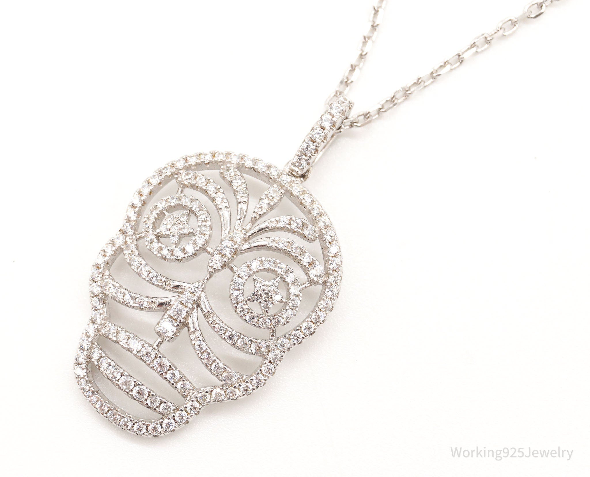 Vintage Cubic Zirconia Skull Sterling Silver Necklace | Jewelry > Necklaces > Pendants | Wiccan Center