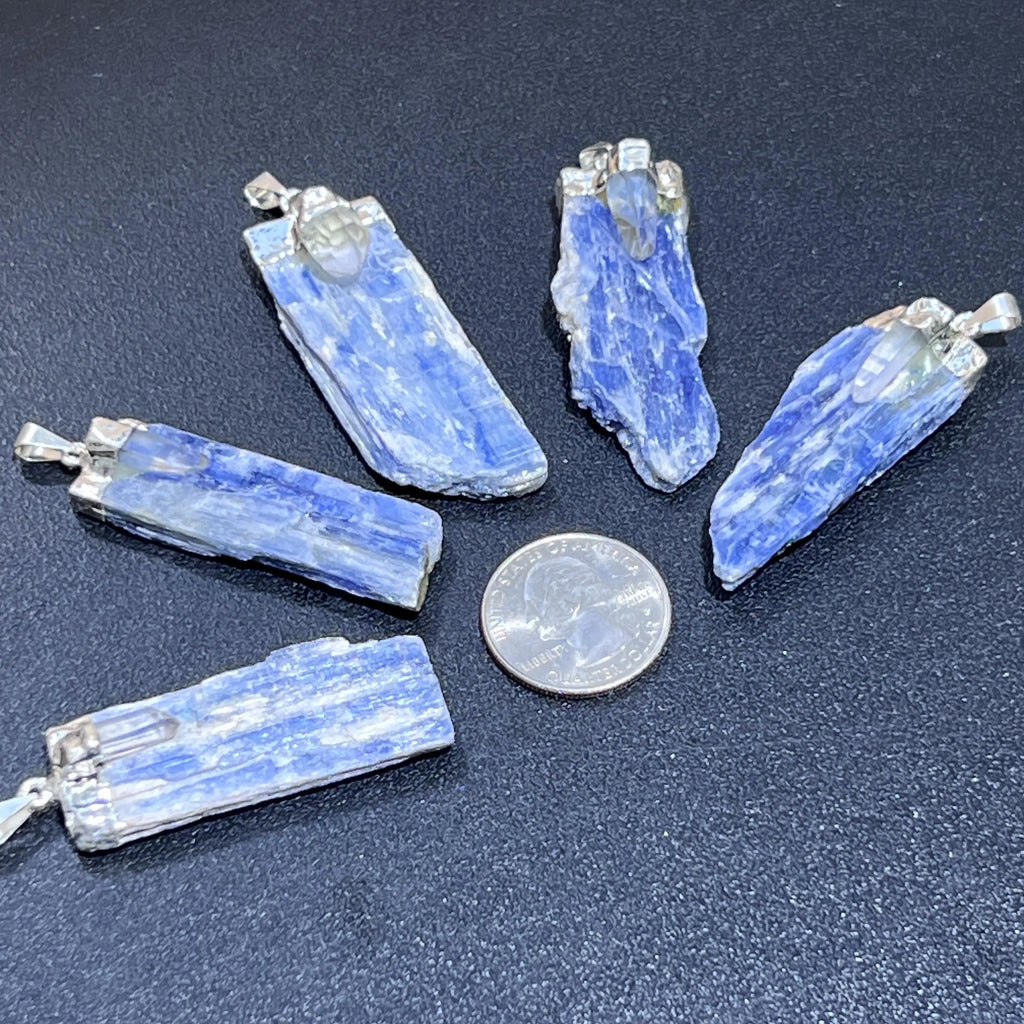 Kyanite and Quartz Crystal Pendant (Silver Plated) Blue Gemstone Jewelry Necklace Supply | Craft Supplies & Tools > Beads, Gems & Cabochons > Charms & Pendants > Pendants | Wiccan Center