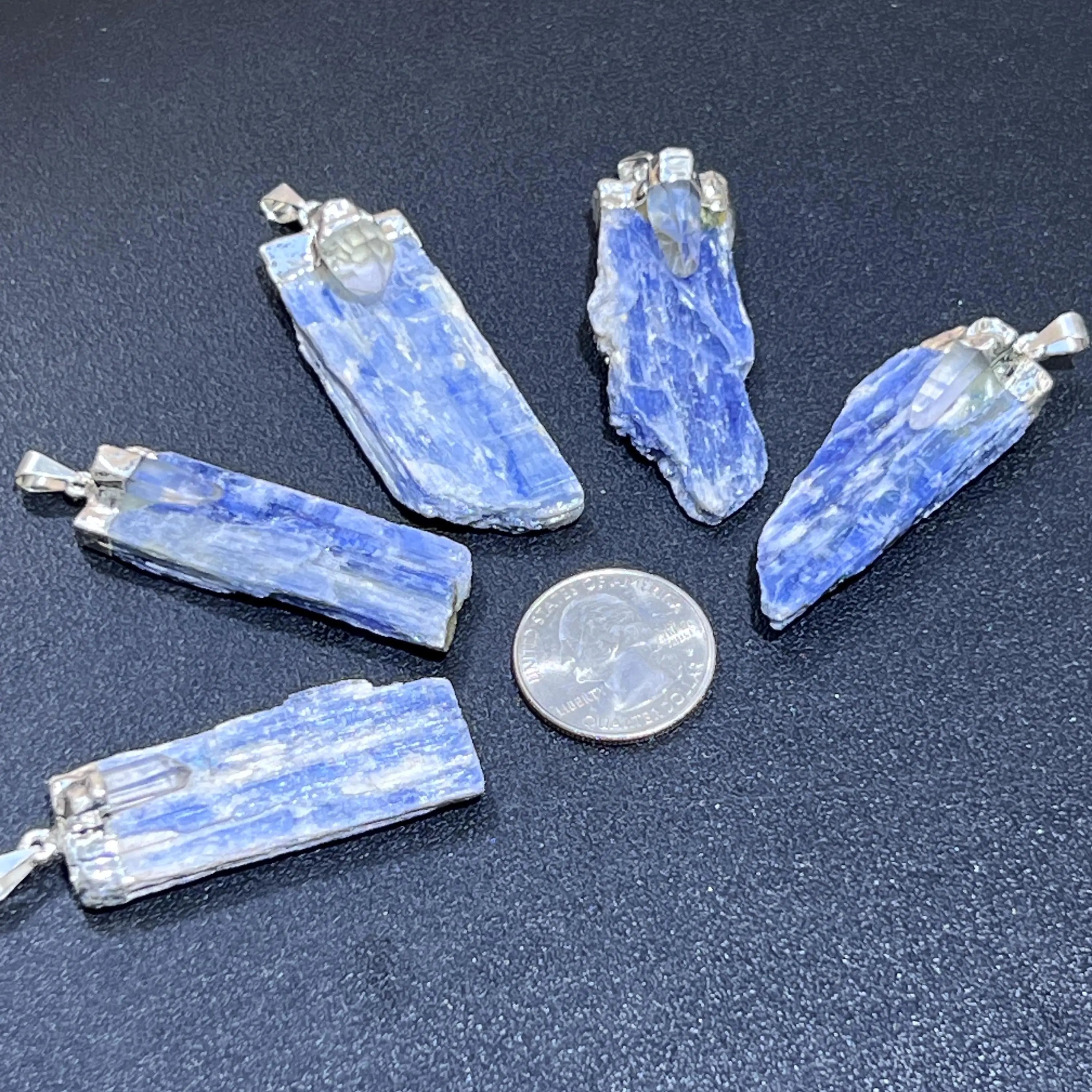 Kyanite and Quartz Crystal Pendant (Silver Plated) Blue Gemstone Jewelry Necklace Supply | Craft Supplies & Tools > Beads, Gems & Cabochons > Charms & Pendants > Pendants | Wiccan Center
