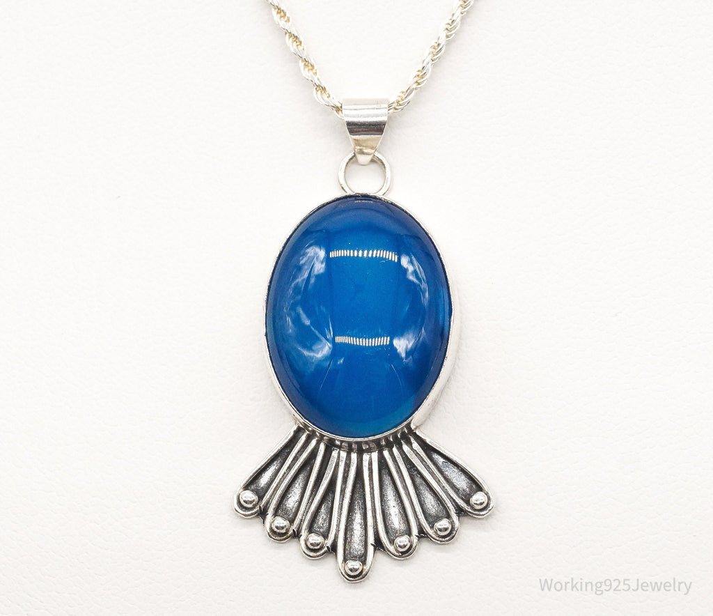Vintage Deep Blue Chalcedony Sterling Silver Necklace | Jewelry > Necklaces > Pendants | Wiccan Center
