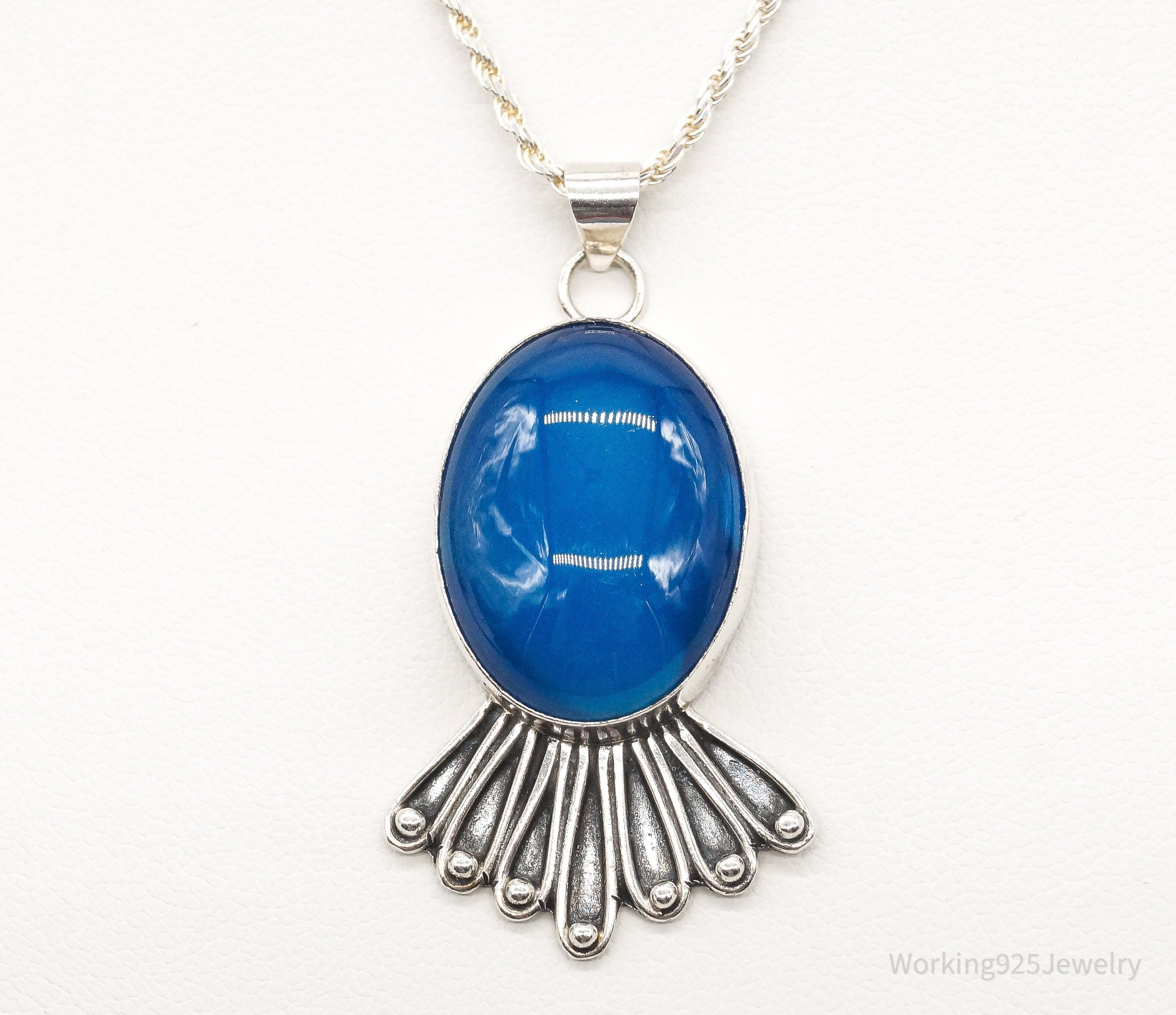 Vintage Deep Blue Chalcedony Sterling Silver Necklace | Jewelry > Necklaces > Pendants | Wiccan Center