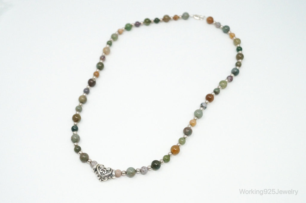 Vintage Multi Gem Agate Jasper Beads Sterling Silver Necklace | Jewelry > Necklaces > Pendants | Wiccan Center