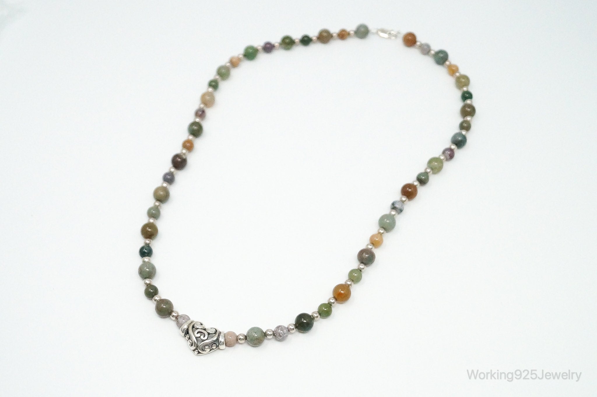 Vintage Multi Gem Agate Jasper Beads Sterling Silver Necklace | Jewelry > Necklaces > Pendants | Wiccan Center