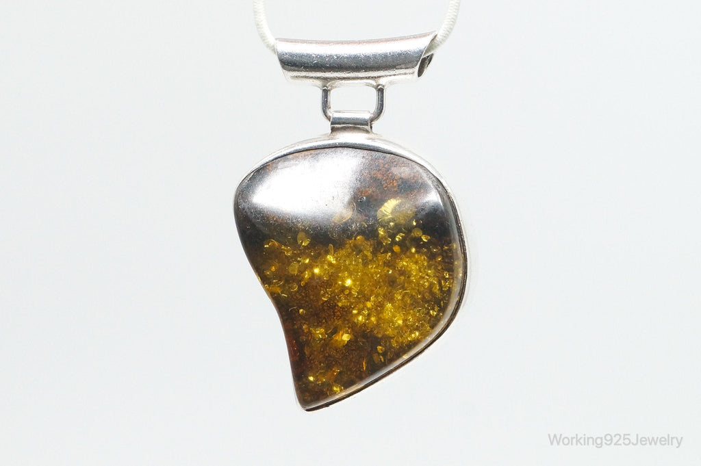 Large Vintage Amber Modernist Sterling Silver Necklace Pendant | Jewelry > Necklaces > Pendants | Wiccan Center