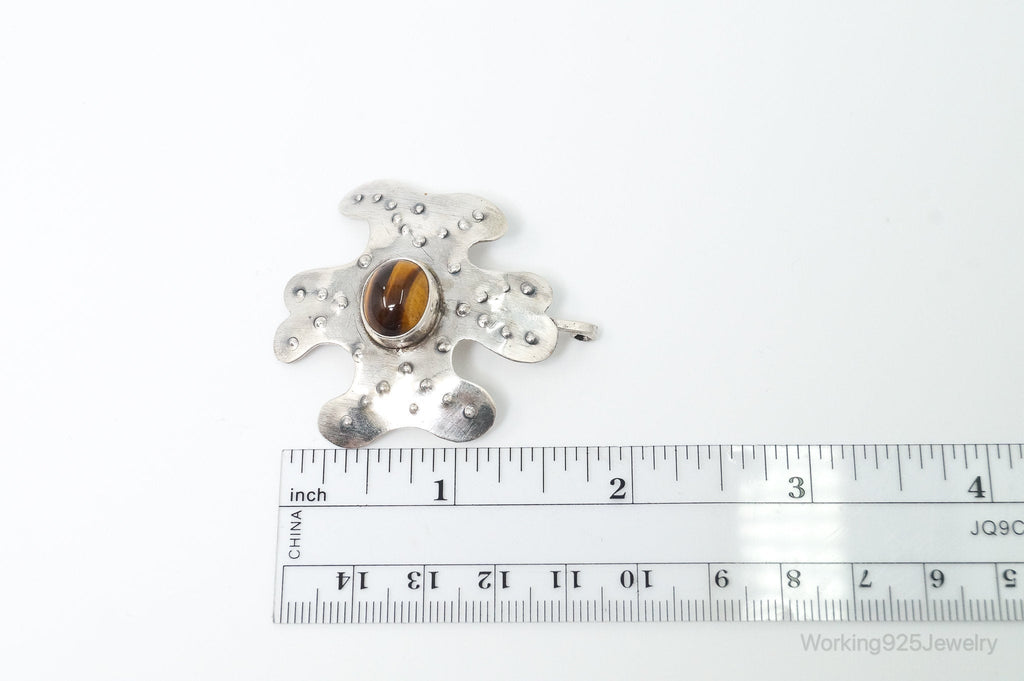 Large Vintage Tigers Eye Modernist Style Sterling Silver Pendant | Jewelry > Necklaces > Pendants | Wiccan Center