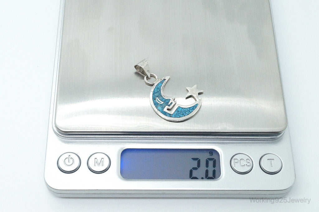 Large Vintage Mexico Turquoise Sterling Silver Moon Necklace Pendant | Jewelry > Necklaces > Pendants | Wiccan Center