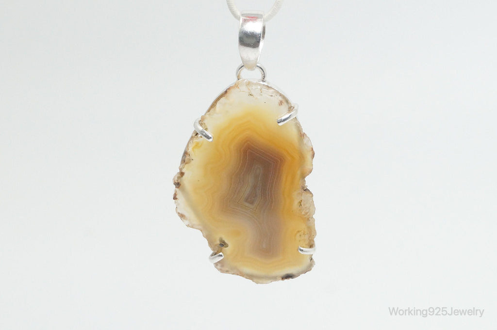 Large Vintage Brown Crazy Lace Agate Sterling Silver Necklace Pendant | Jewelry > Necklaces > Pendants | Wiccan Center