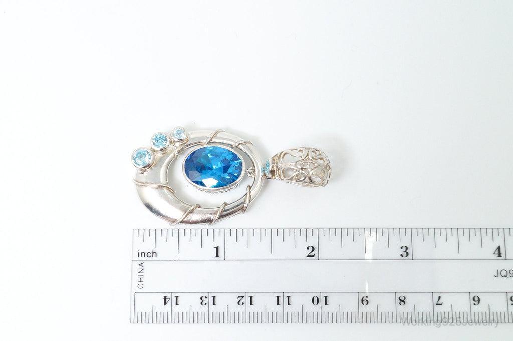 Vintage Art Deco Large Blue Topaz Sterling Silver Pendant | Jewelry > Necklaces > Pendants | Wiccan Center