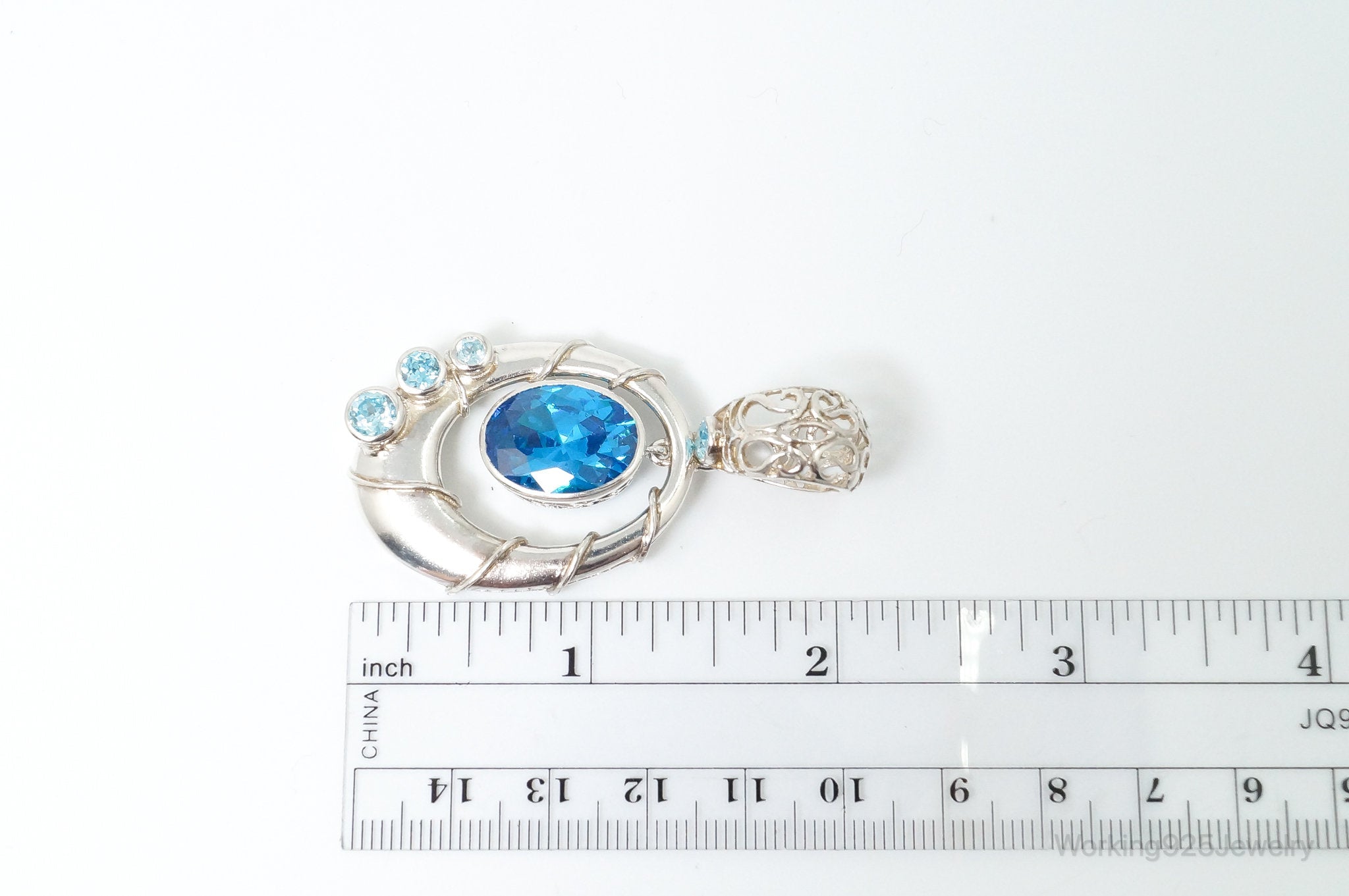 Vintage Art Deco Large Blue Topaz Sterling Silver Pendant | Jewelry > Necklaces > Pendants | Wiccan Center
